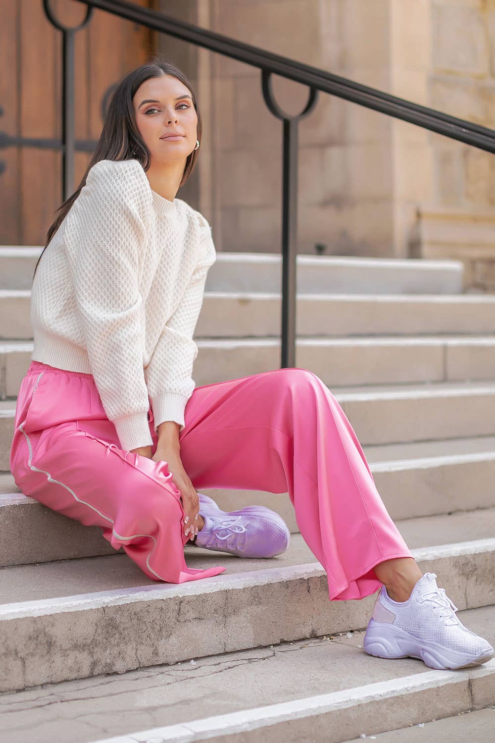 Strut & Bolt - Wholesale Pants - Women's - Rhinestone Trim Satin Track Pants15