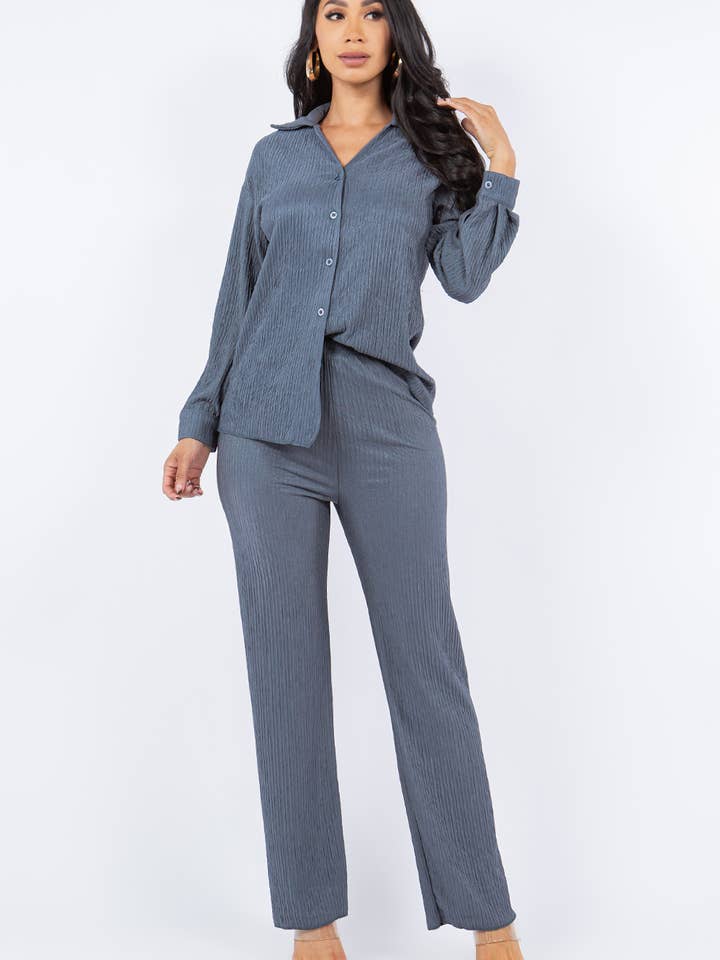 Damernas enfärgade skjorta och byxset för wholesale av Fashion Space