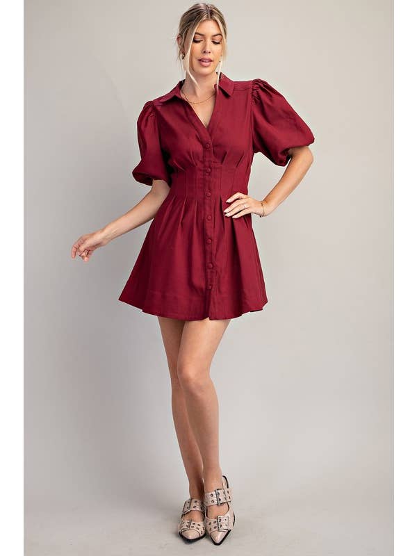 Glam - Wholesale Dress - Women's - Doing My Best Balloon Sleeve With Shirt Dress