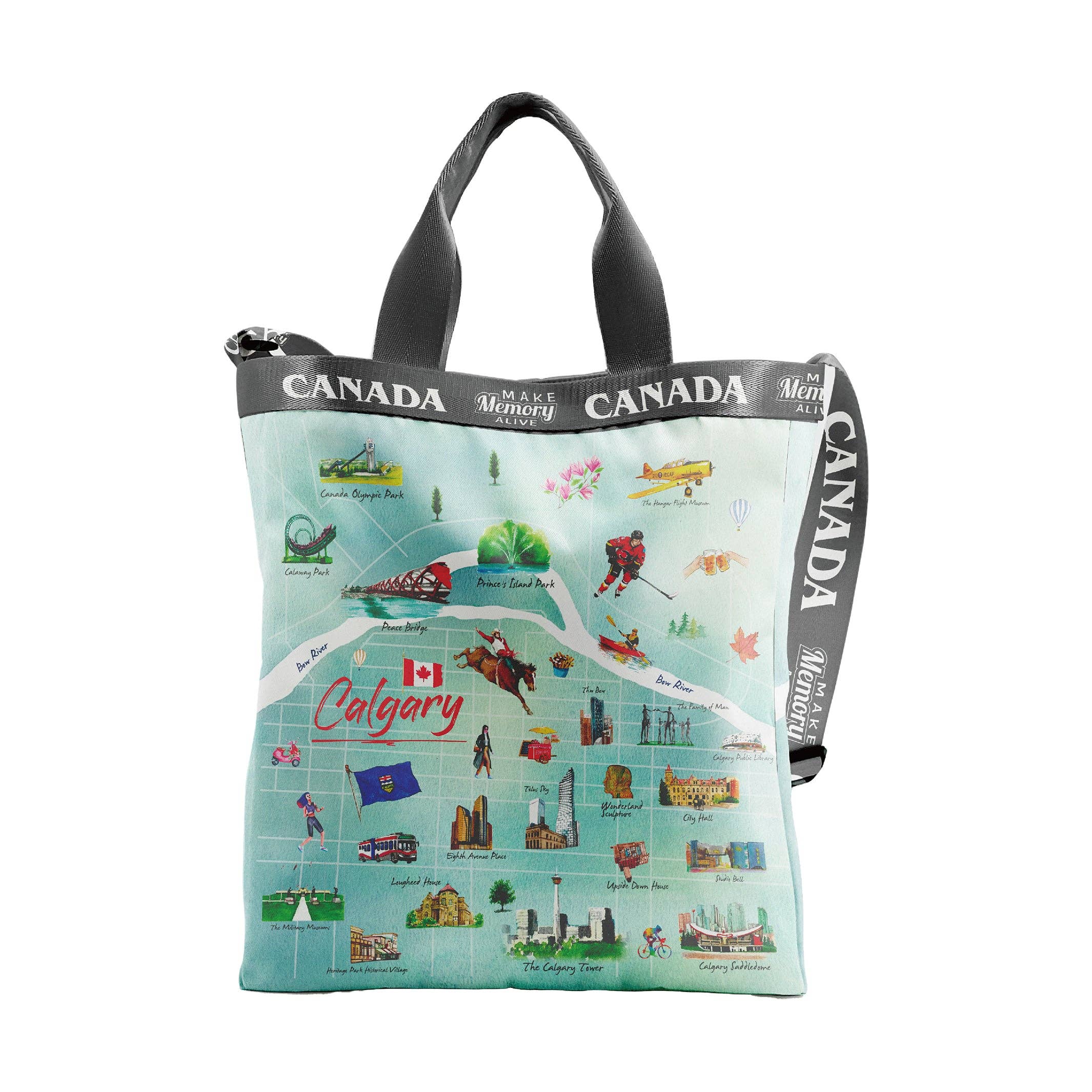 Northern Icons Canada - Wholesale Tote Bag - Women's - Calgary Alberta Two-Way Sling Bag – Illustrated Canadian City Travel Tote Carryall1
