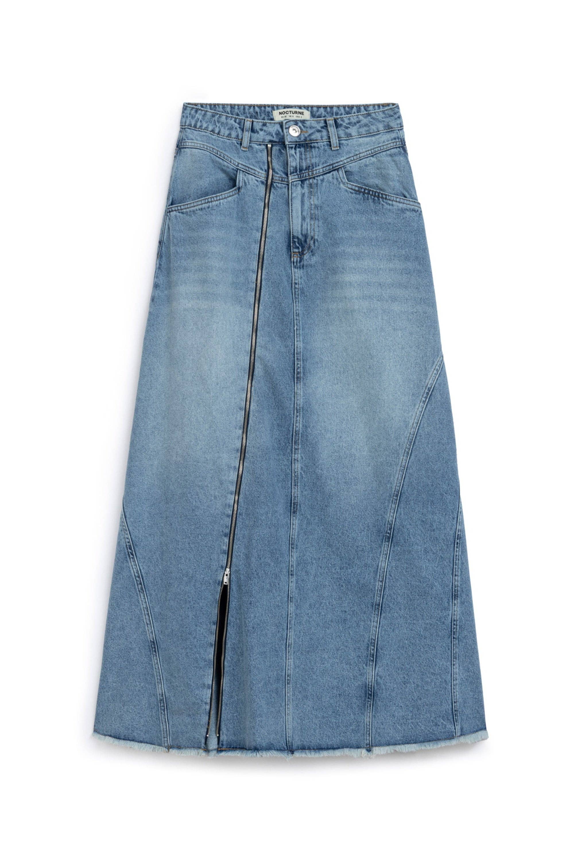 Blue Slit Detailed Maxi Denim Skirt for wholesale on Faire6