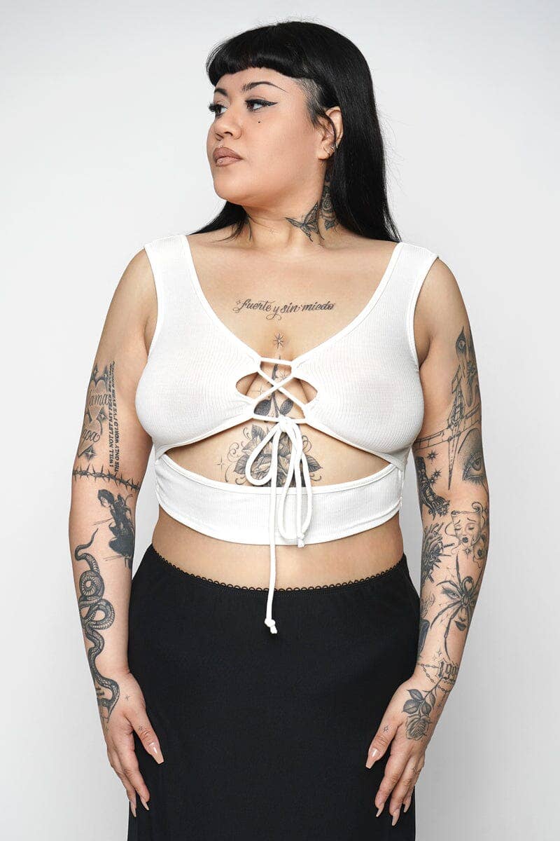 WHITE Sullen Lace Up Tank for wholesale on Faire1