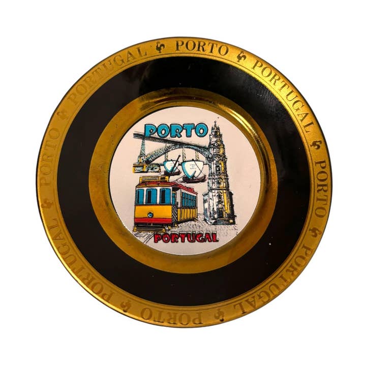 Portugal guldpläterad keramiktallrik med ställ - Portugisiska berömda monument, köks-, hem- och cafédekoration för wholesale av Vintage Dreamz