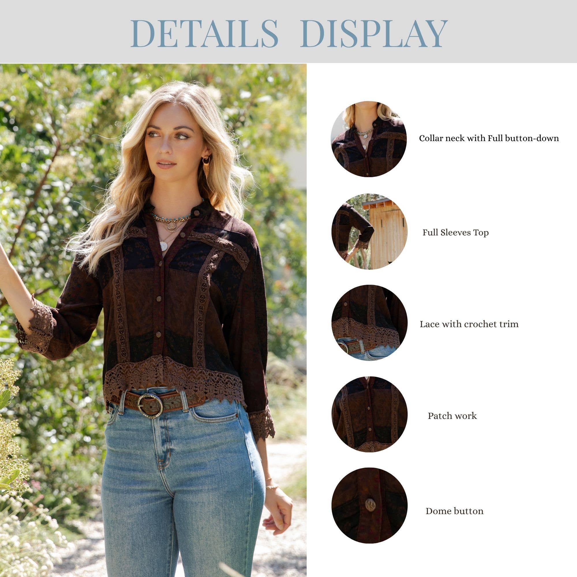 Young Threads - Wholesale Button Down Shirt - Women's - Earthy Boho Button Down Cropped Shirt (New Color)8