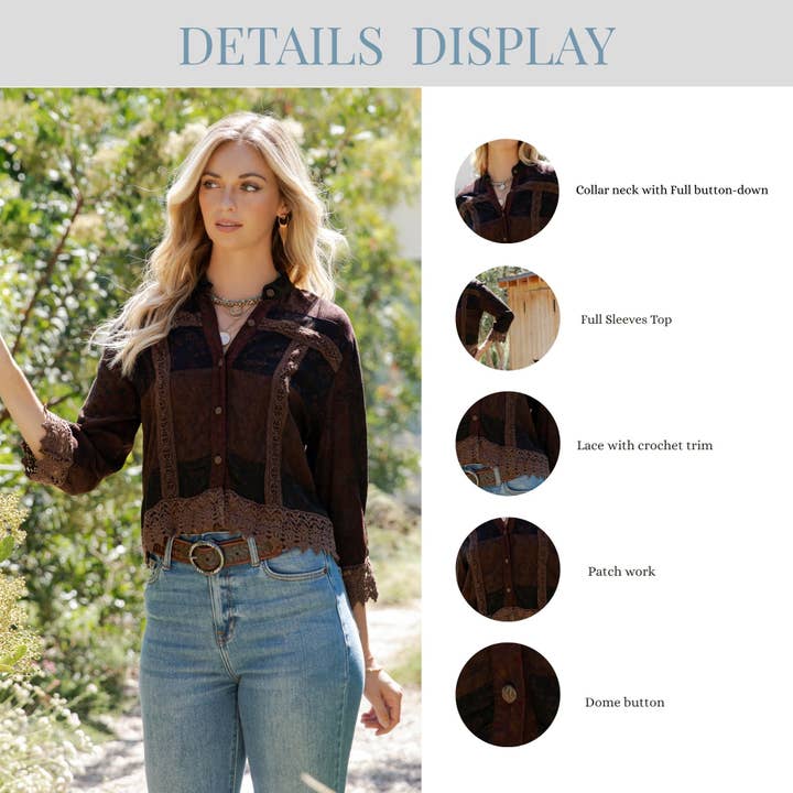 Young Threads - Wholesale Button Down Shirt - Women's - Earthy Boho Button Down Cropped Shirt (New Color)8