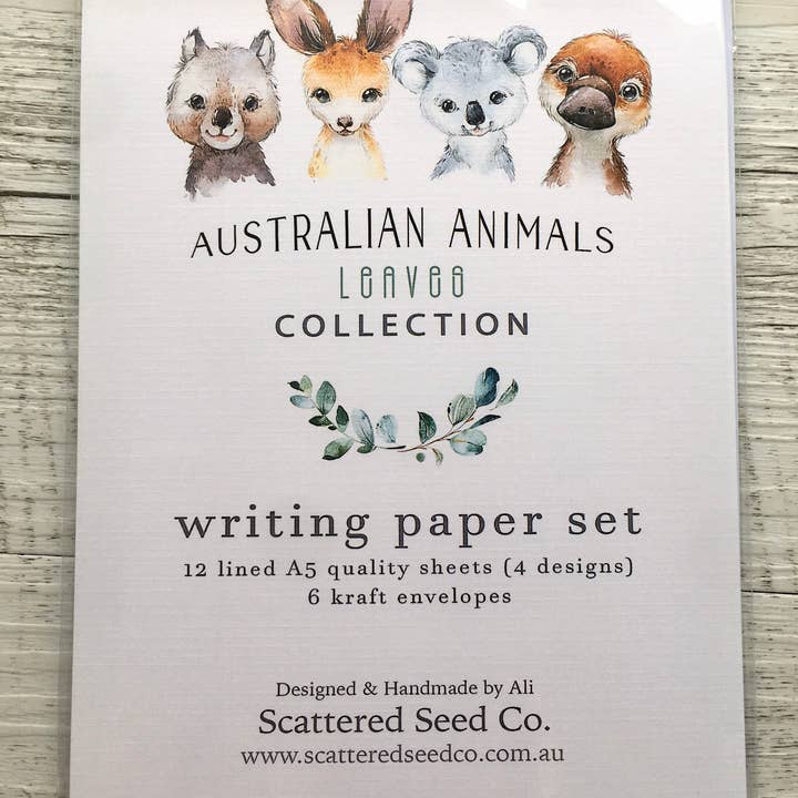 Scattered Seed Co - Wholesale Stationery/notecard set - AUSTRALIAN ANIMALS - Leaves - Letter Writing Paper Set1