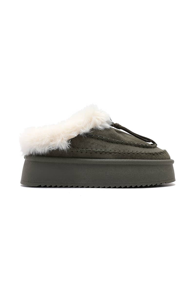 Joia Paris - Wholesale Mules - Women's - Fur-lined mules with thick sole and braided strap RU-213
