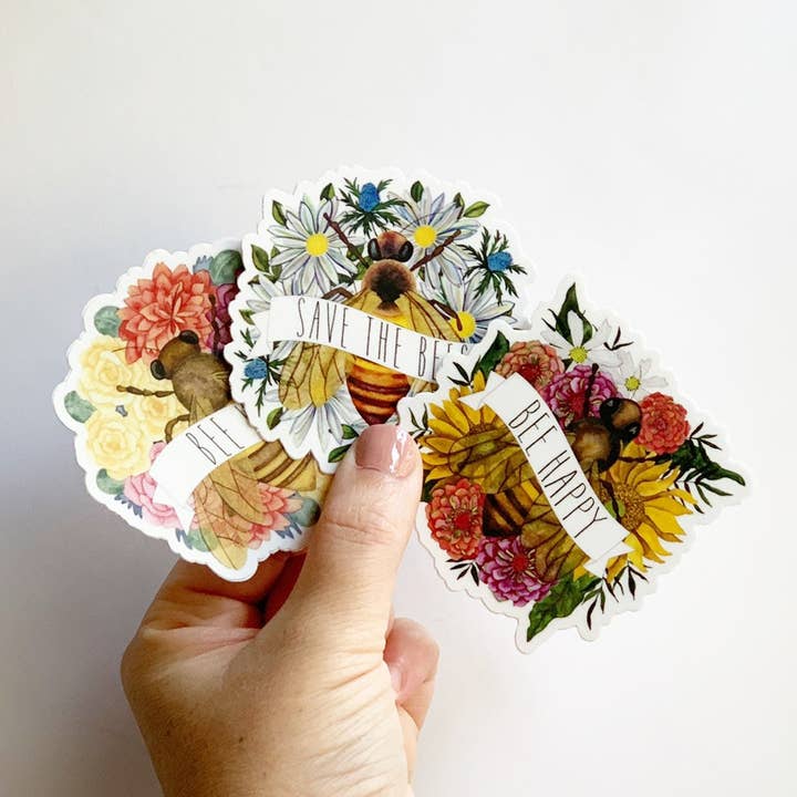 Lot d'autocollants Honey Bee, autocollant en vinyle, joli autocollant pour ordinateur portable, autocollant en forme de tasse pour femme, autocollant pour voiture pour la vente par Candace Fincher
