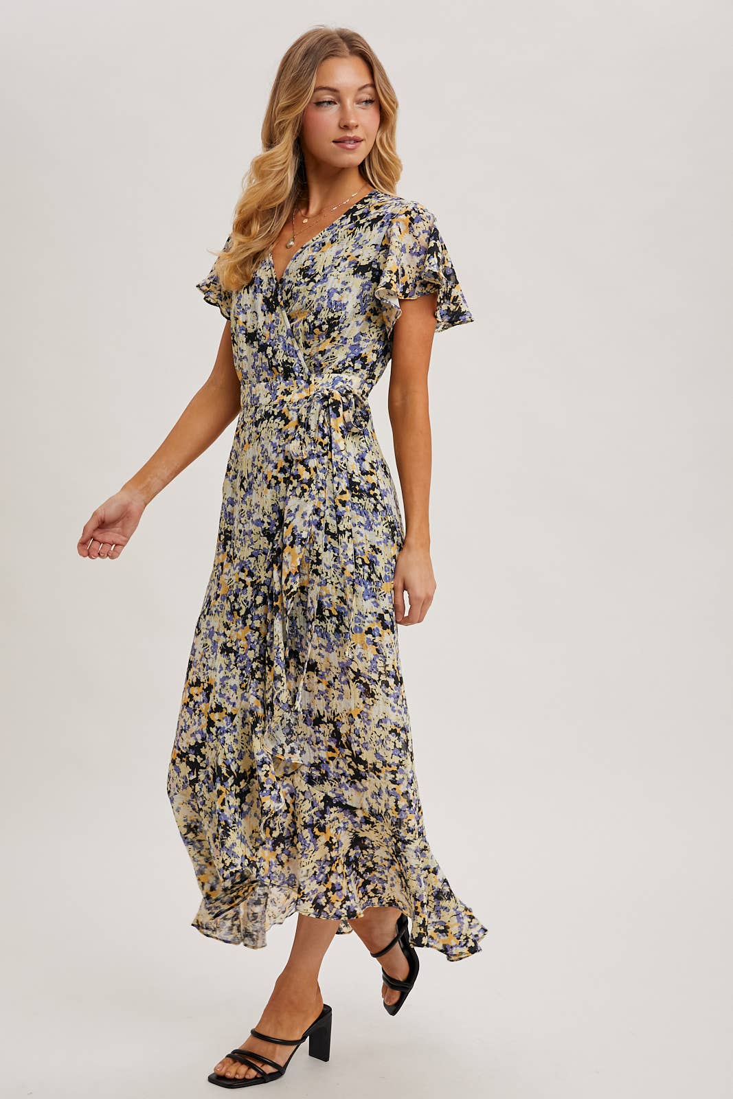 Bluivy - Wholesale Dress - Women's - FLORAL PRINT WRAP RUFFLED MIDI DRESS - EASTER DAY17