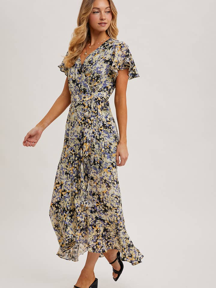 Bluivy - Wholesale Dress - Women's - FLORAL PRINT WRAP RUFFLED MIDI DRESS - EASTER DAY17