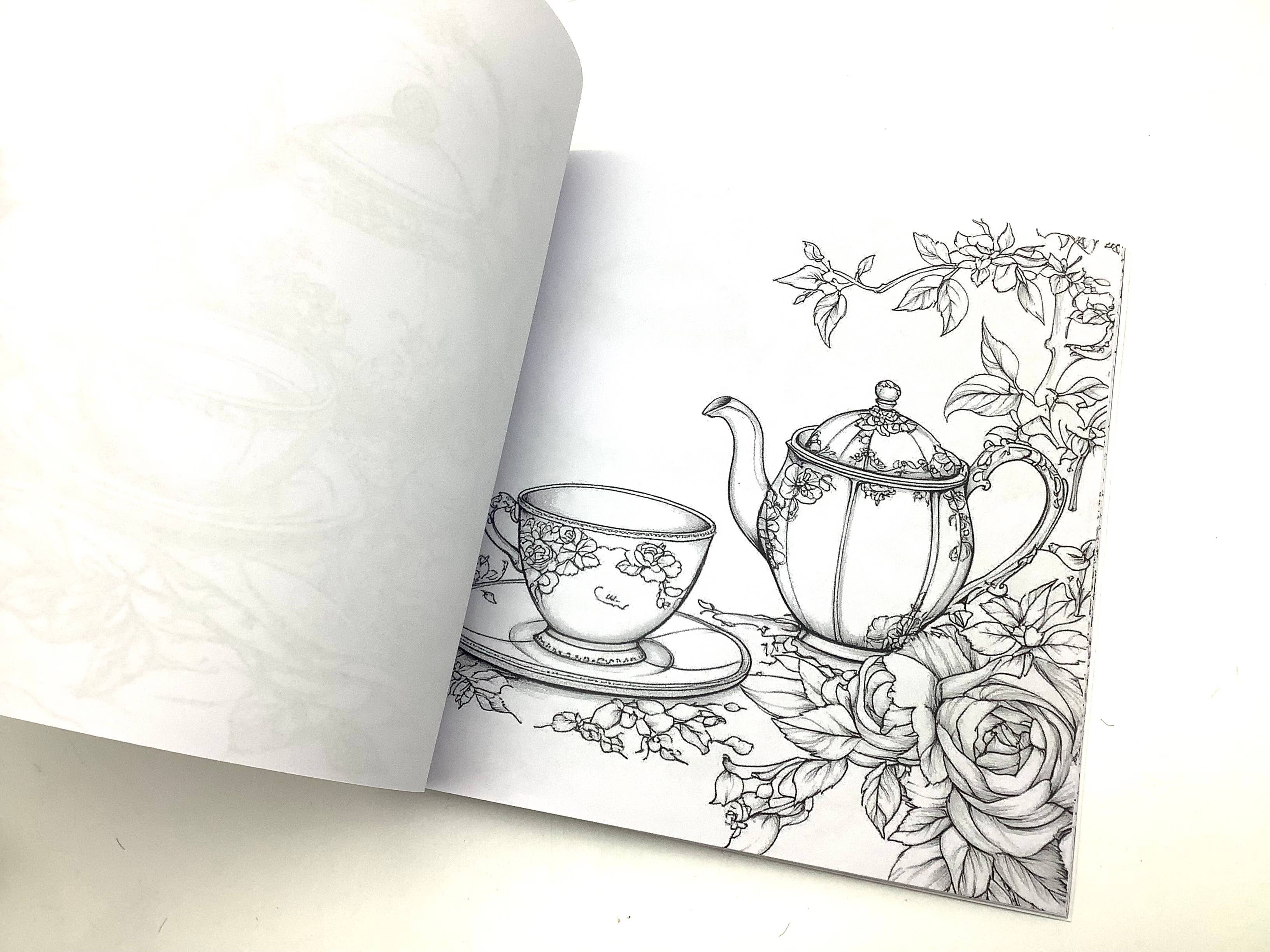 All Little Cute Things – Livro para colorir - Adulto por atacado – Bule, Chávenas, Livro para Colorir para Adultos. Favor de Festa Casa de Chá4