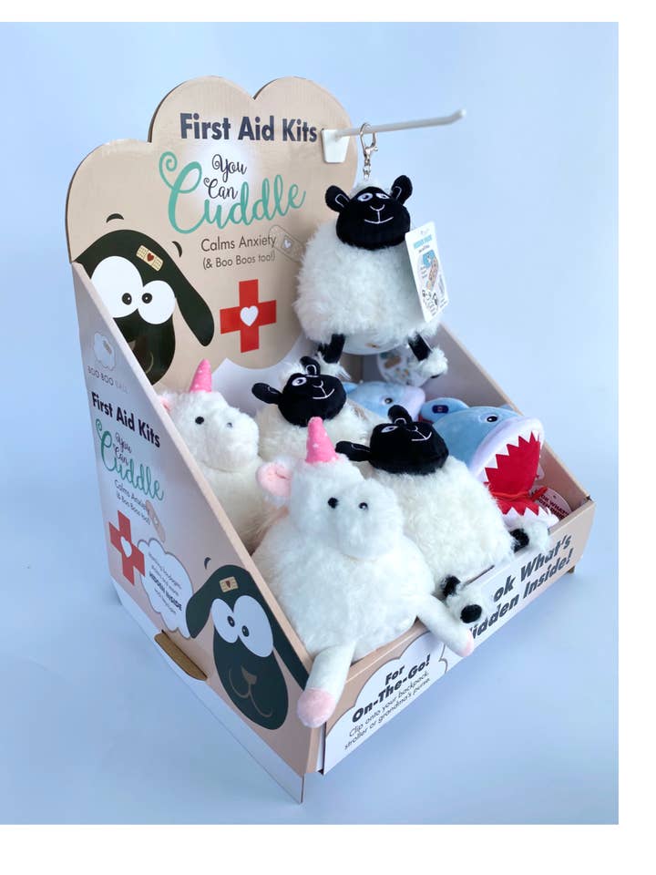 Scatola espositiva portachiavi BOO BOO BALL con 9 portachiavi Boo-Boo per la vendita all'ingrosso da parte di Boo Boo Ball USA