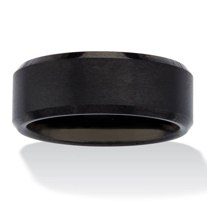PalmBeach Jewelry - Wholesale Wedding Band/Ring - Men's Brushed Finish Black Tungsten Bevel Edge Wedding Band