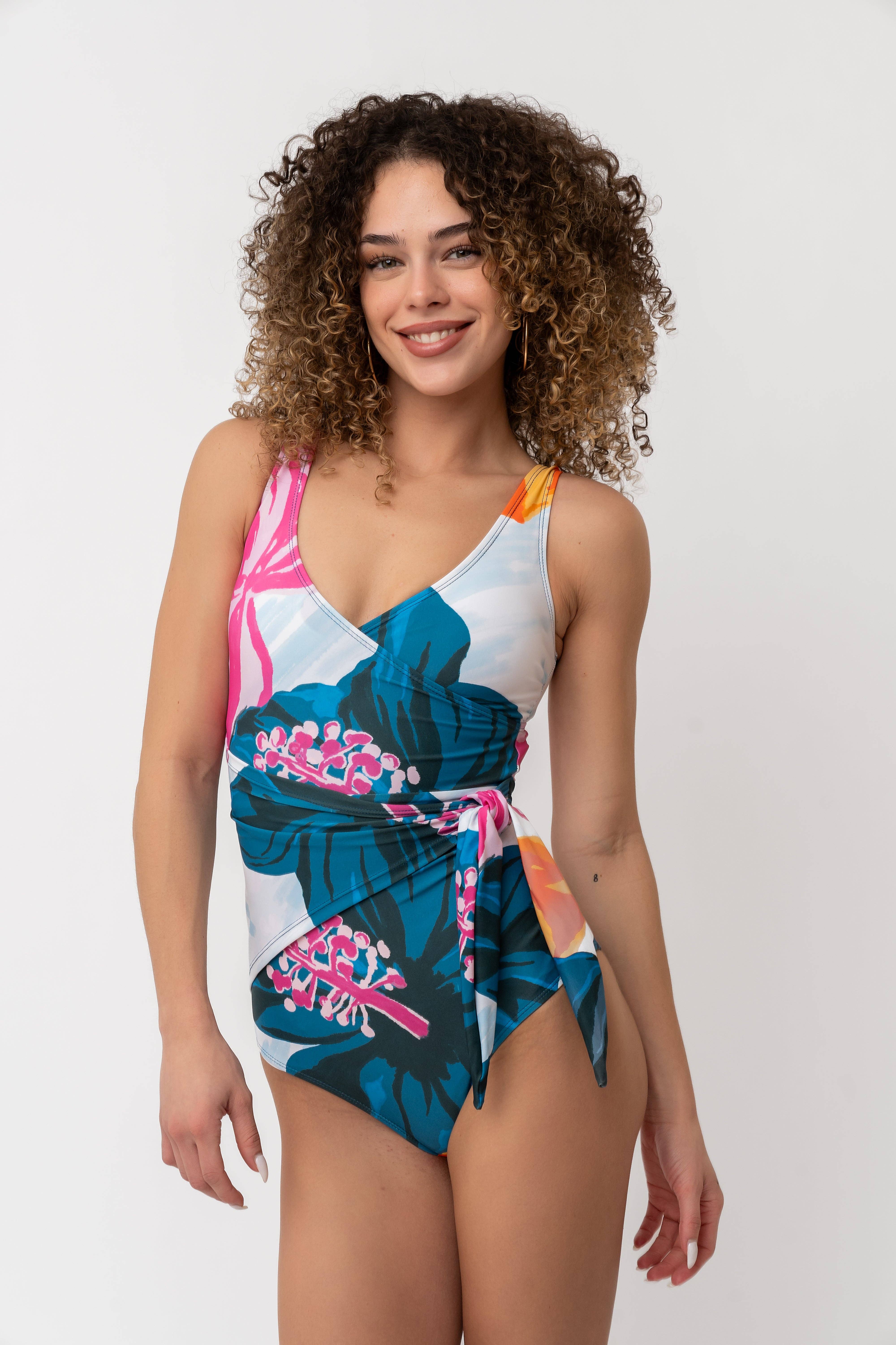 Coral Reef Swim - Wholesale One Piece Swimsuit - Women's - Floral Fusion Wrap Front One Piece3