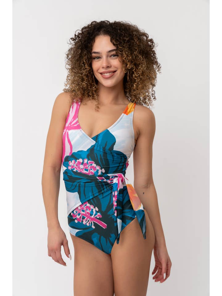 Coral Reef Swim - Wholesale One Piece Swimsuit - Women's - Floral Fusion Wrap Front One Piece3
