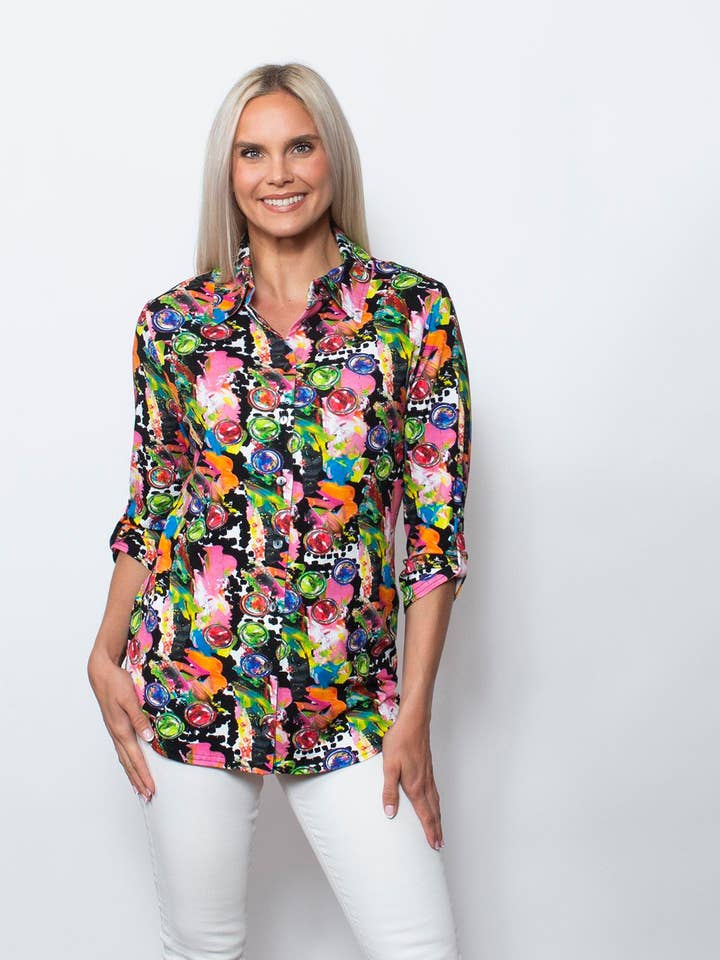 Viscose Prints - Button Shirt with Shirttail & ¾ Tab Sleeves for wholesale by SnoSkins