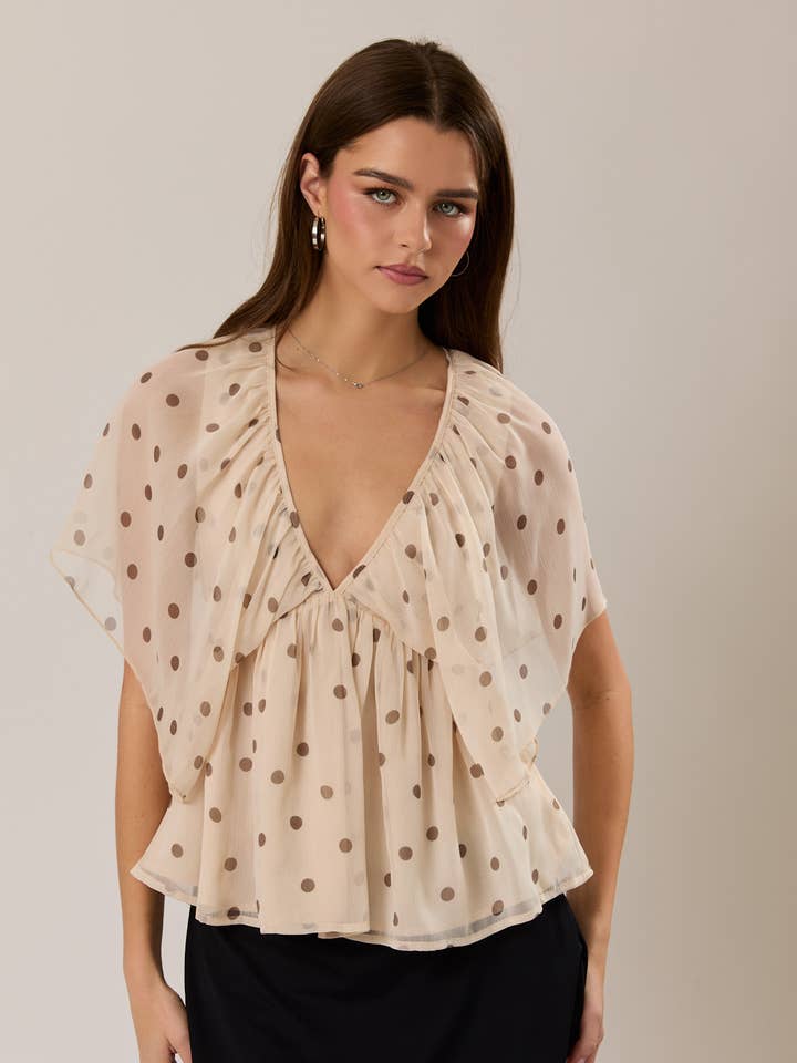 SHIRRED BACK OPEN RUFFLE DETAIL TOP for wholesale by LE LIS