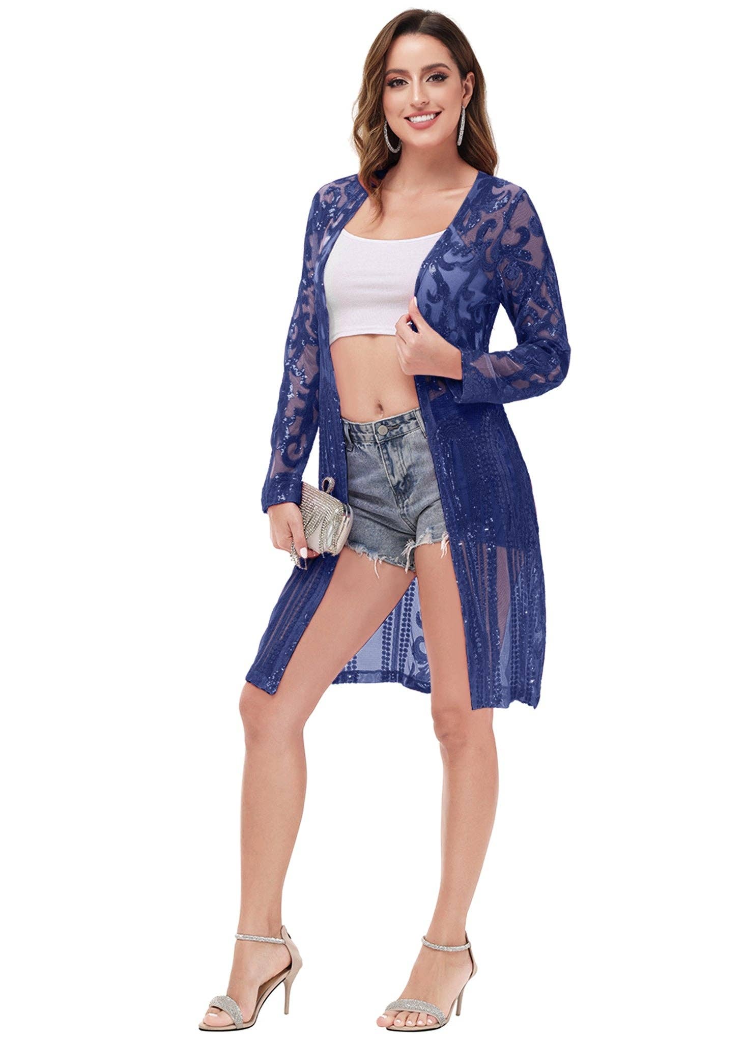 Anna Kaci Wholesale - Vente Kimono – femme - Cardigan à paillettes pour femmes à manches longues et ouvert sur le devant34
