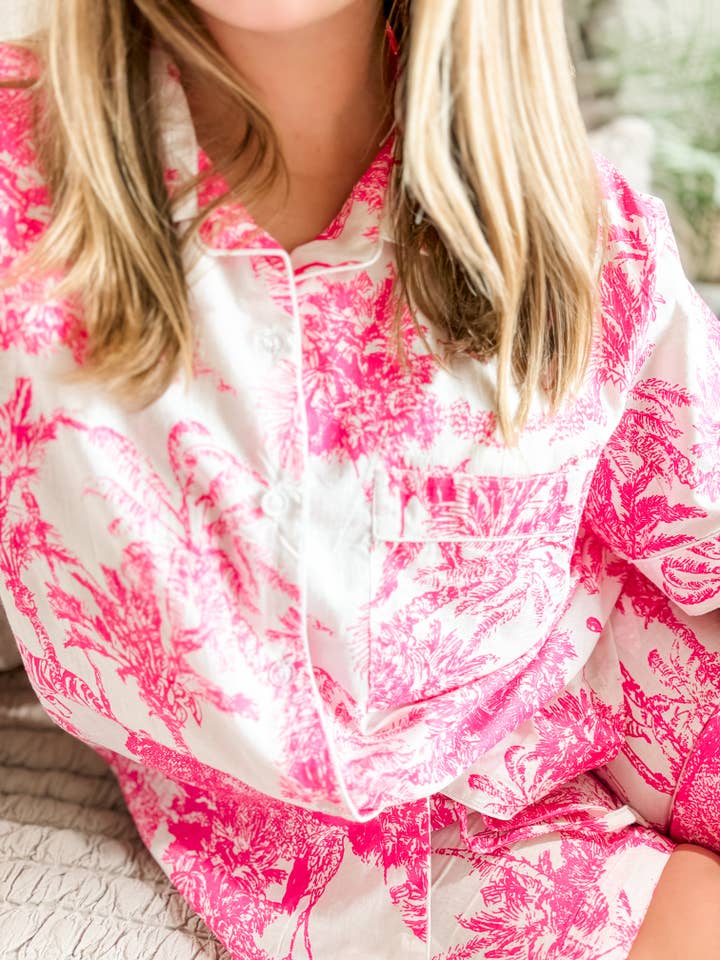 Heart of Grace - Wholesale Sleepwear Set - Women's - Golden Isle | Pink Toile pajama setÂ