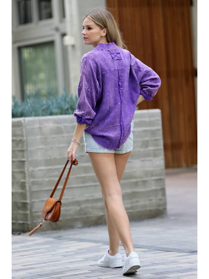 42POPS - Wholesale Button Down Shirt - Women's - `.Washed Double Gauze Button Down Shirt9