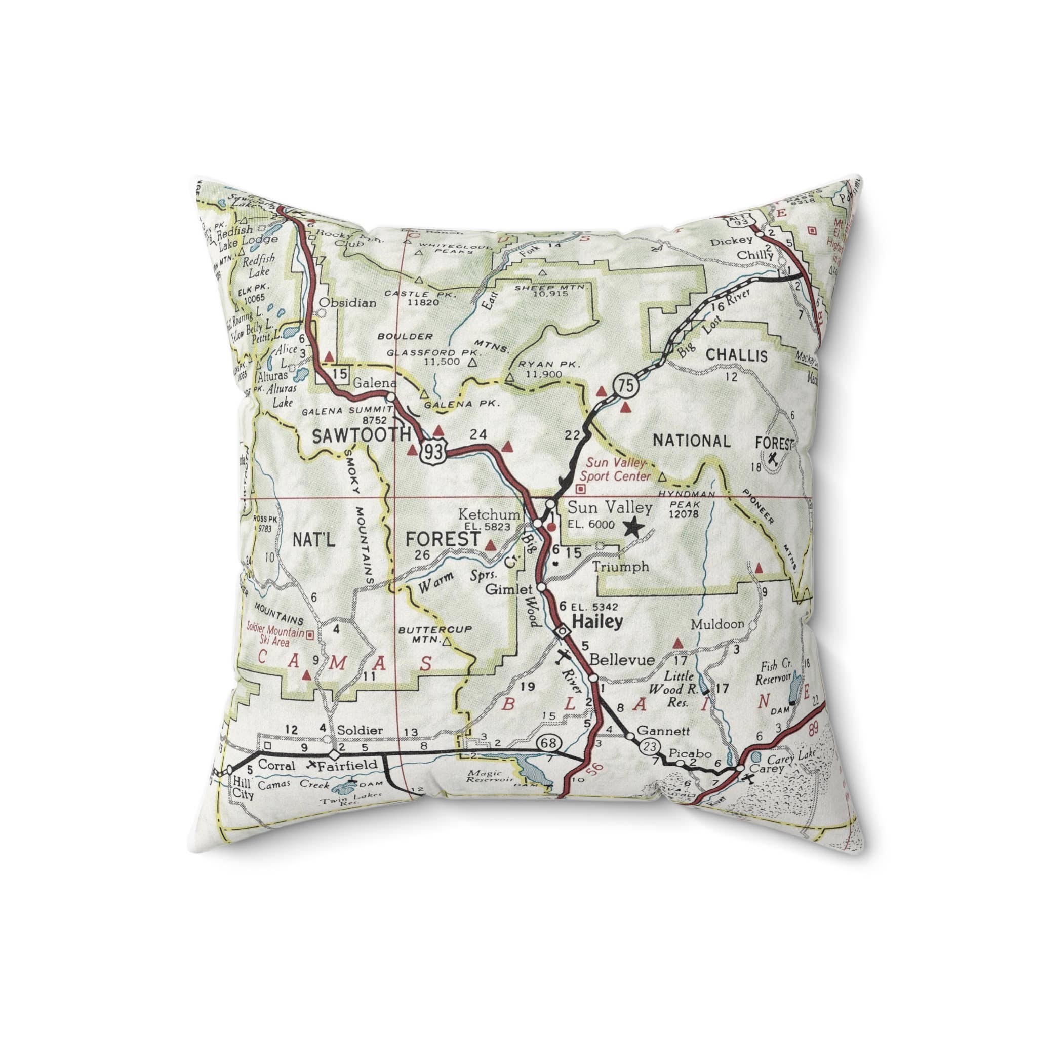 Daisy Mae Designs - Wholesale Throw/Decorative Pillow - Ketchum Sun Valley Idaho Map Pillow