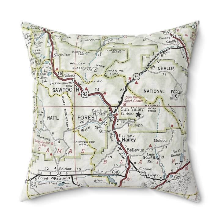Daisy Mae Designs - Wholesale Throw/Decorative Pillow - Ketchum Sun Valley Idaho Map Pillow0