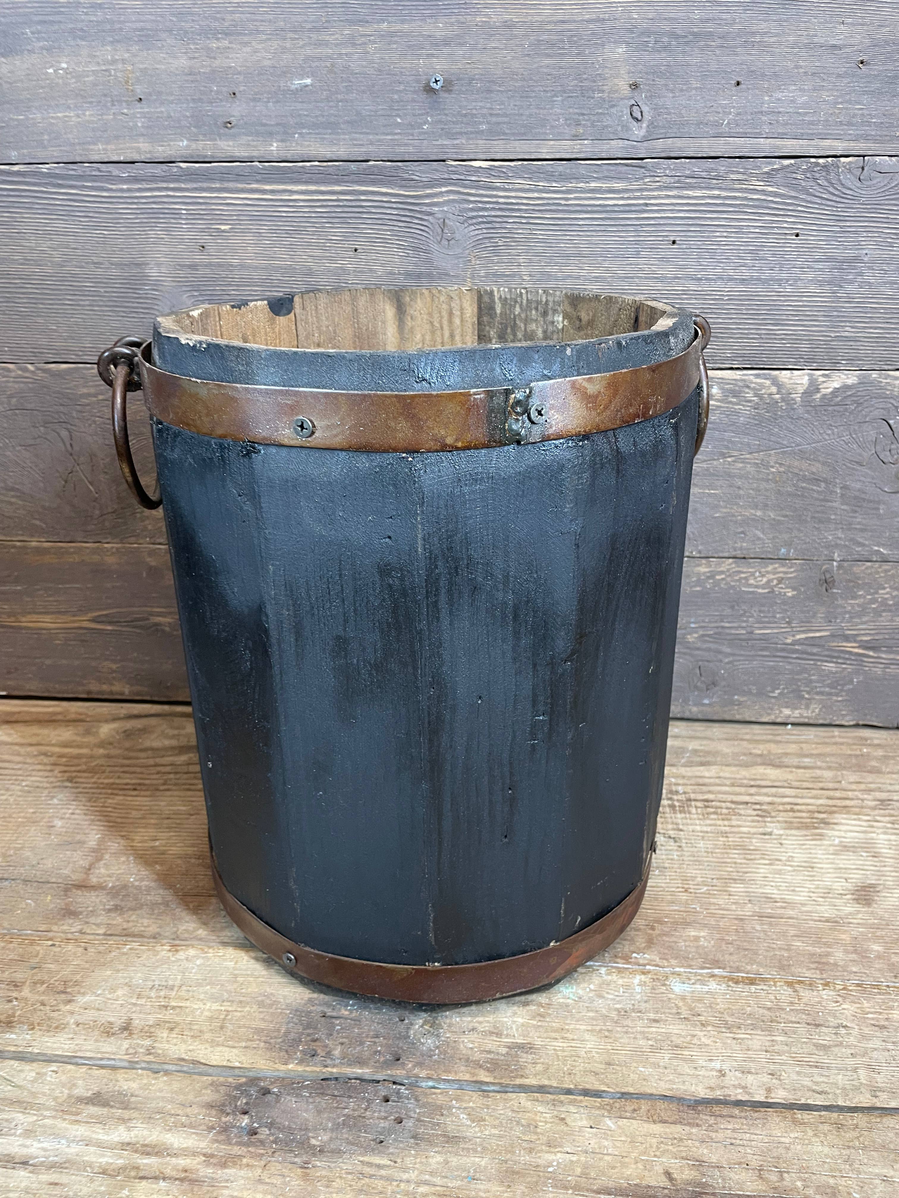 My Amigos Imports - Wholesale Bucket/Pail - Rustic Trim Bucket-Wooden-Handmade-3 Sizes-Black Tone0