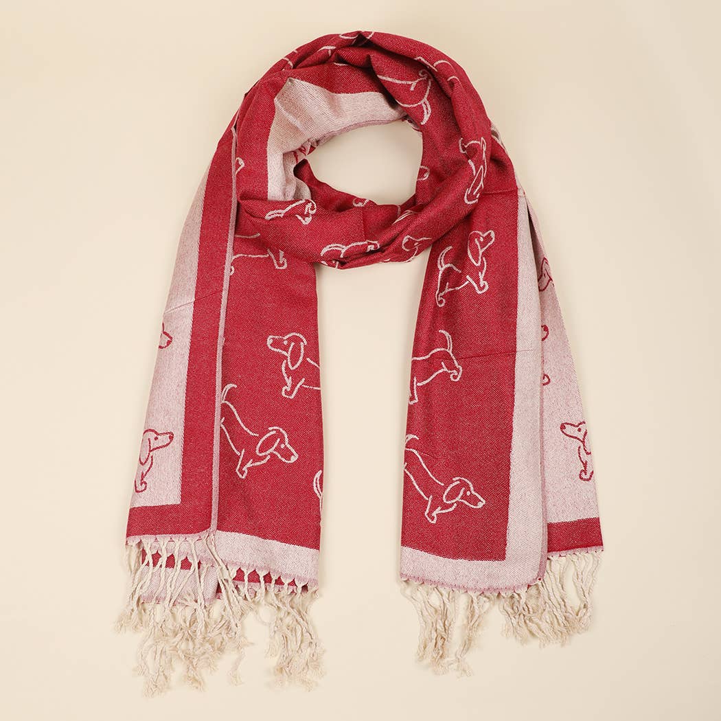 12 COLORES SURTIDOS Chal de Pashmina con Patrón de Teckel Juguetón de venta al por mayor en Faire1