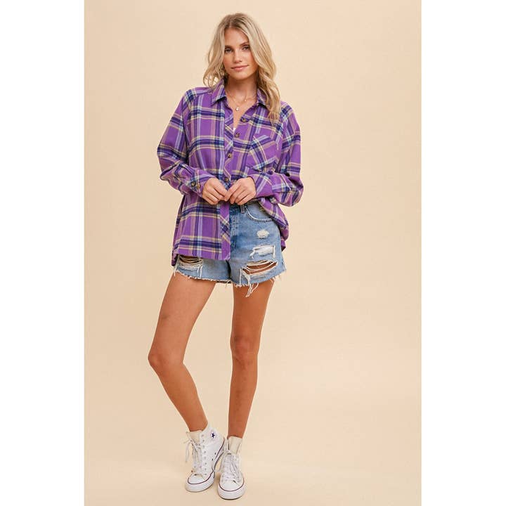 Apolline - Wholesale Button Down Shirt - Women's - OVERSIZED PLAID BUTTON DOWN SHIRT9