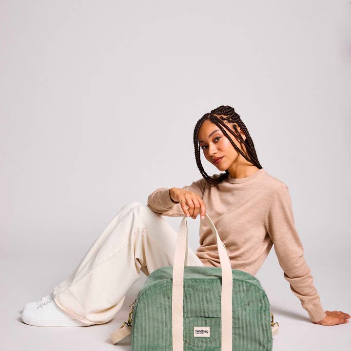 Hindbag - Wholesale Weekender Bag - Women's - Charlie Mint Green Corduroy Bowling Bag1