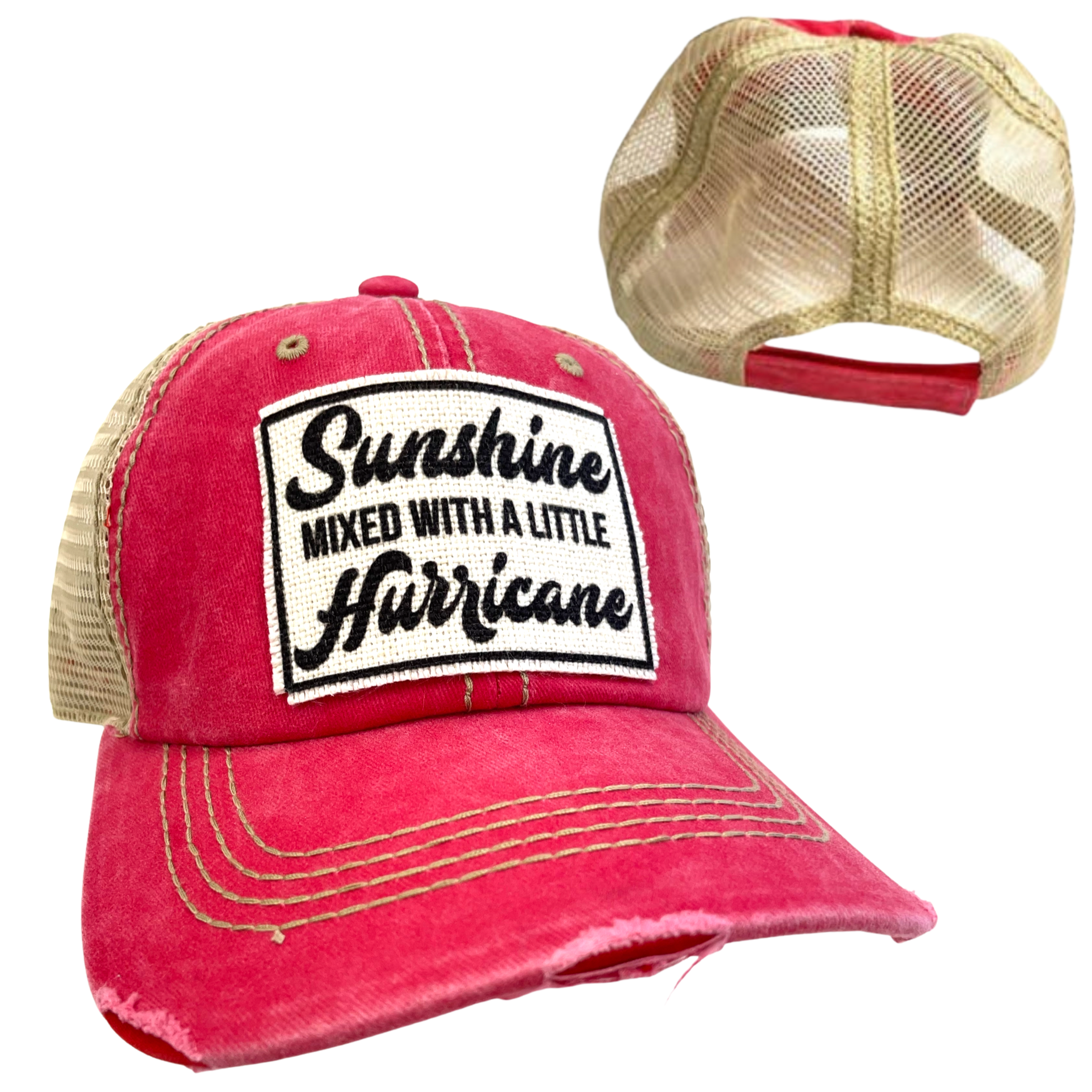 dkhandmade - Wholesale Trucker Hat - Women's - SUNSHINE WITH A LITTLE HURRICANE | WOMAN'S HAT | DISTRESSED11