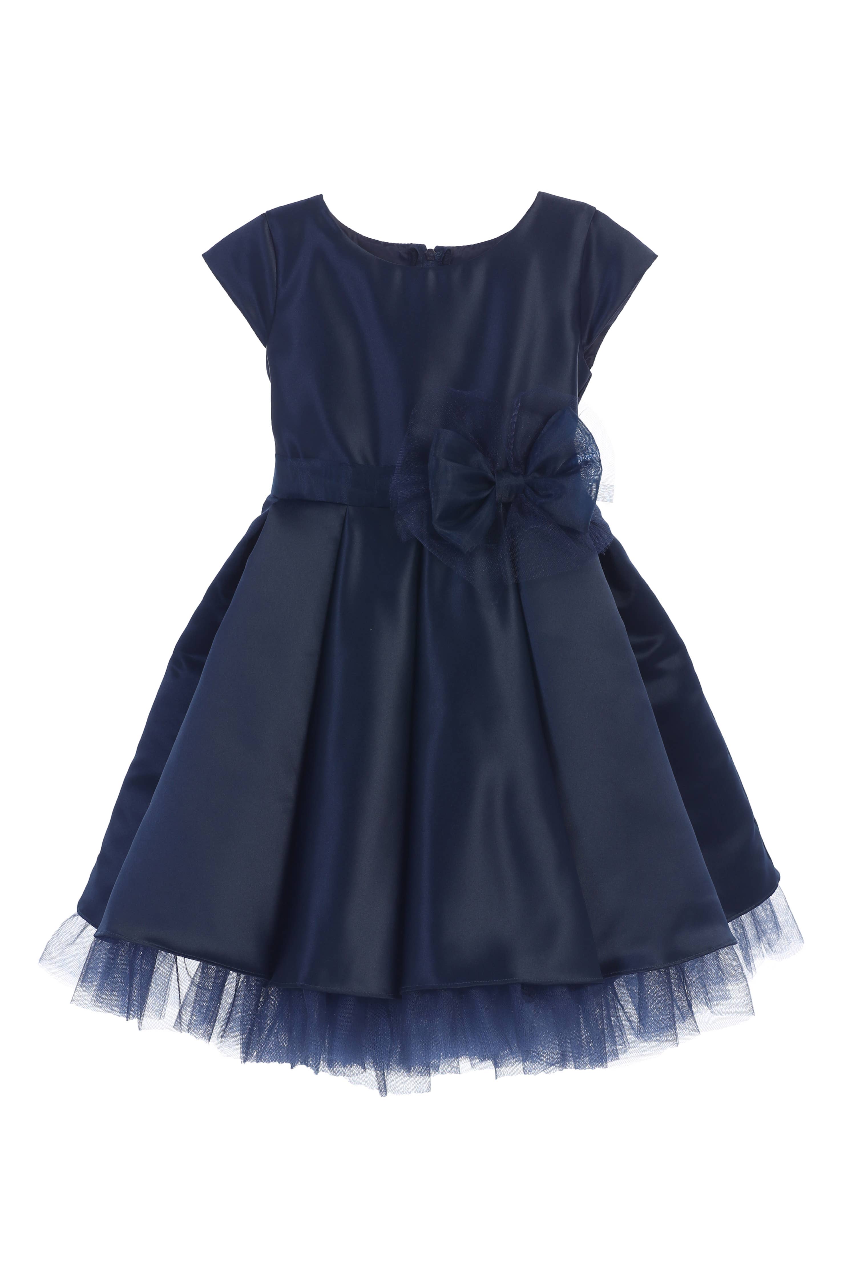 Sweet Kids, Inc. - Wholesale Dress - Kids - SK711 - pleated satin & peek a boo tulle dress with bow1