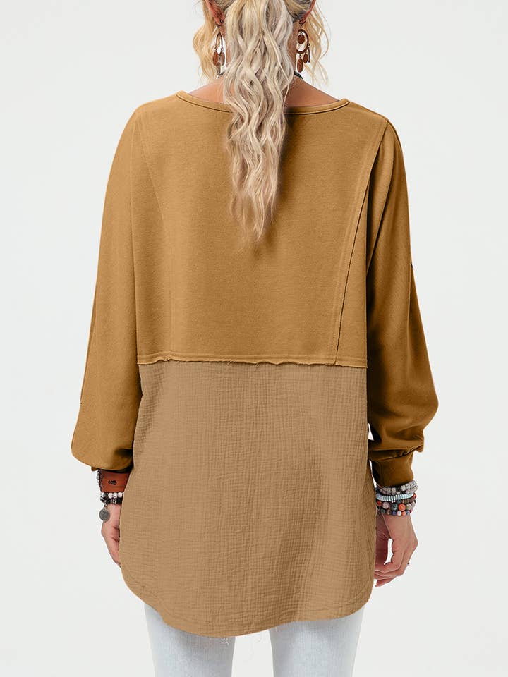 Lovesoft - Wholesale Tunic - Women's - Crinkle Splicing Raw Hem High Low Oversized Blouse17