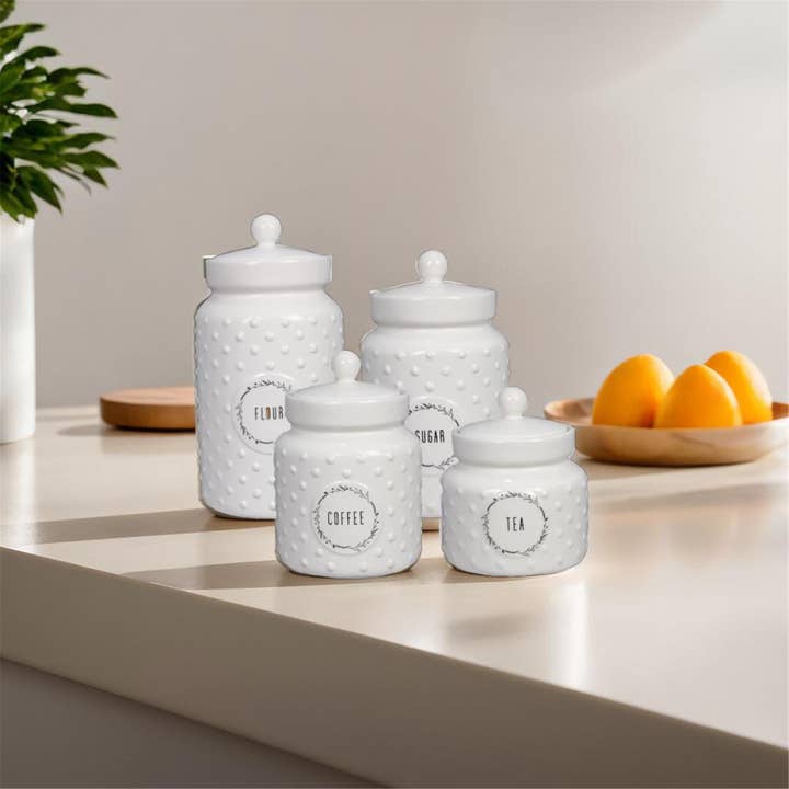 Young's - Wholesale Canister Set - Cottage Core Ceramic Canister, 4pcs/set (SKU#: 21930)