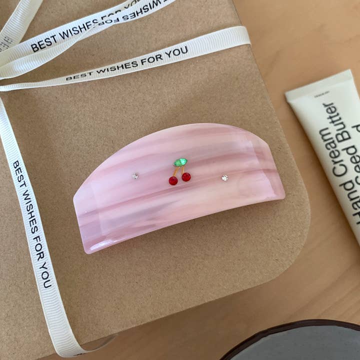 SoapElenGlen - Wholesale Hair clip – Women’s - Elegant Rhinestone Cherry Hair Clip, Acetate Hair Barrettes