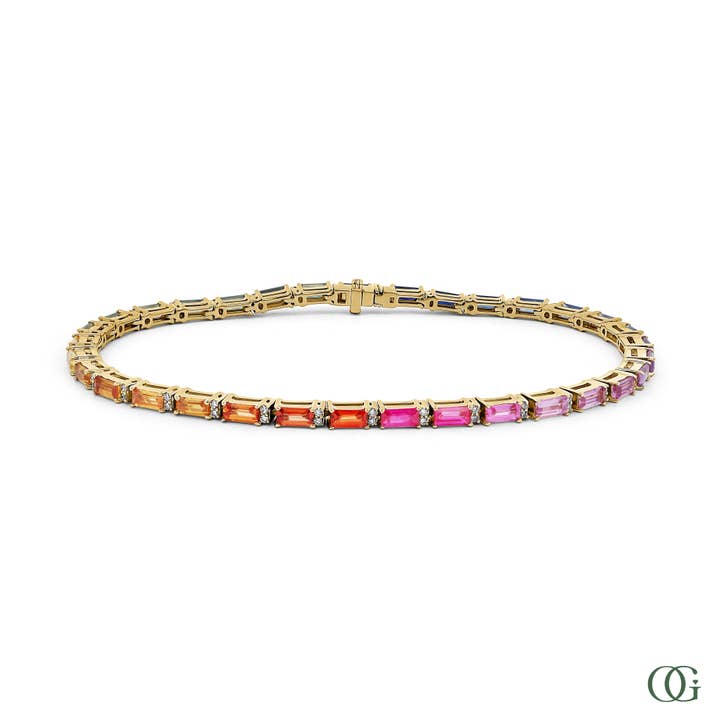 Bracciale con diamanti coltivati in laboratorio Rainbow Baguette (5,50 CTW) per la vendita all'ingrosso da parte di Orchid Gems Fine Jewelry