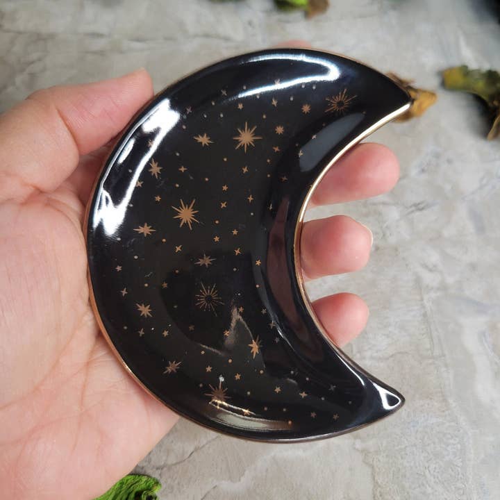 My Magic Place Shop - Wholesale Incense Holder - Ceramic Moon Plate Incense Burner Moon and Stars Plate Altar3