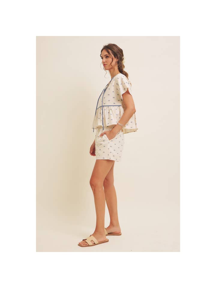 in february - Wholesale Blouse - Women's - SUNNY DAYS BOW PRINT BABYDOLL BLOUSE WITH CONTRAST BINDING8