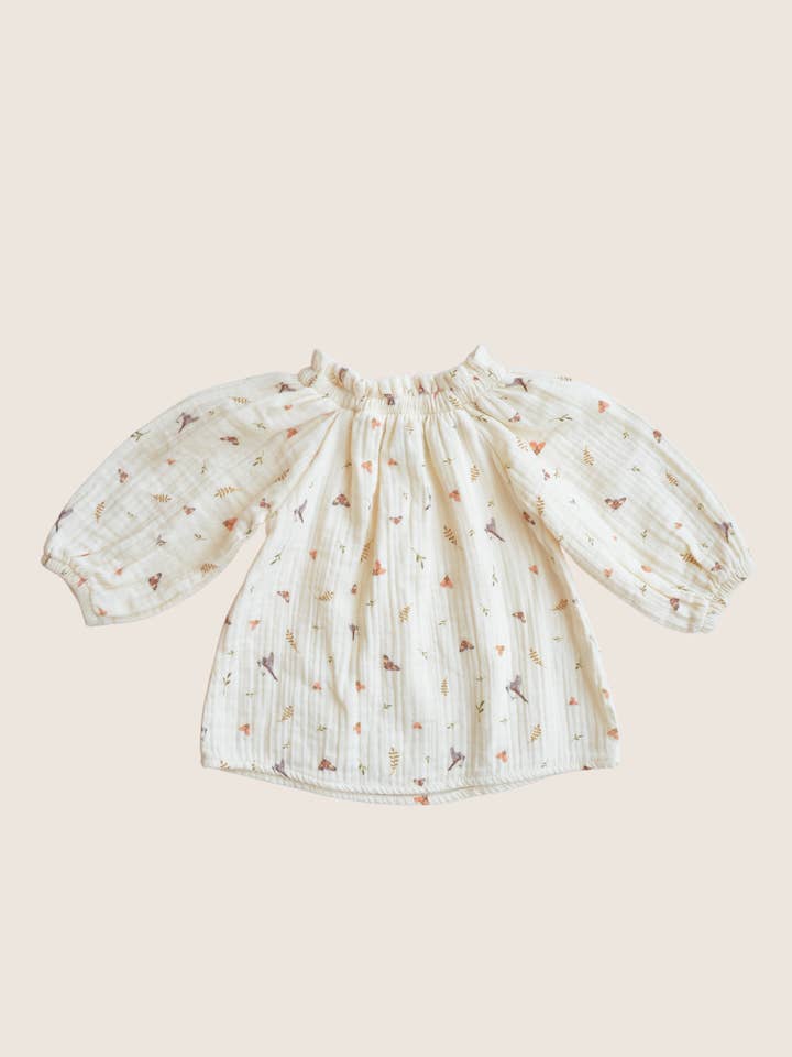 Eli & Nev - Wholesale T-Shirt - Kids - Baby / Girl Bird & Flower Pattern Muslin Blouse 100% Cotton