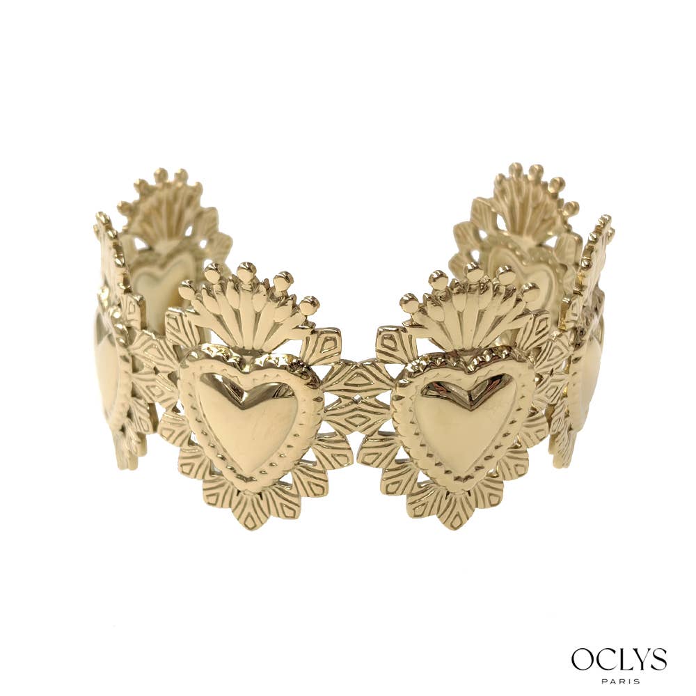 Oclys - Wholesale Cuff Bracelet - Yma gold stainless steel heart cuff bracelet1