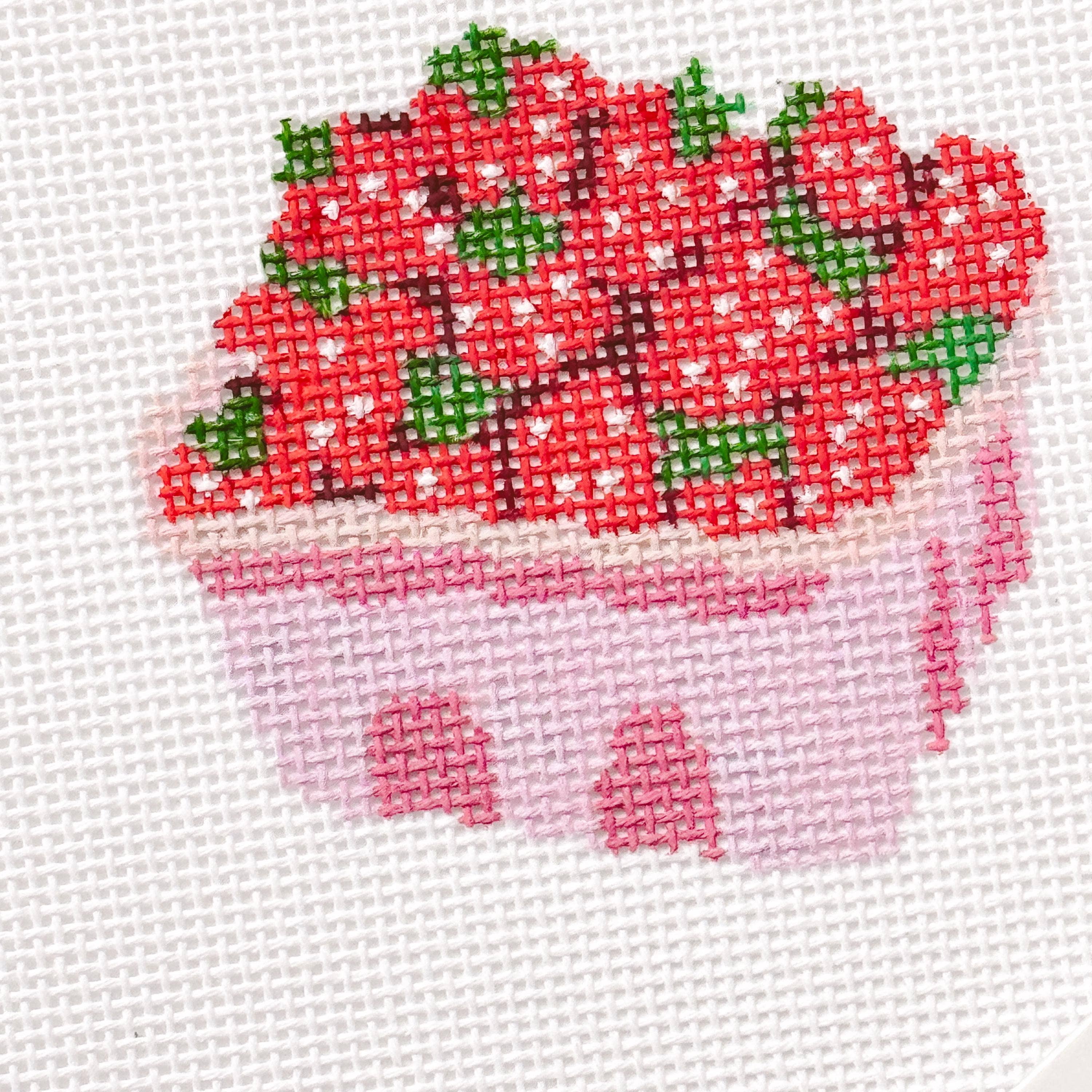 Cotswold Co Designs - Wholesale Embroidery/Cross Stitch Supplies - Strawberry Basket Needlepoint Canvas 18 Mesh 4” Design, Summer Strawberries Needlepoint Canvas modern Hand Painted8