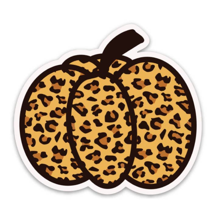 Adesivo in vinile 3x3 pollici con zucca a stampa leopardata, perfetto per laptop, borracce, agende, bottiglie d'acqua, auto, ecc. per la vendita all'ingrosso da parte di Sagie May Design Co
