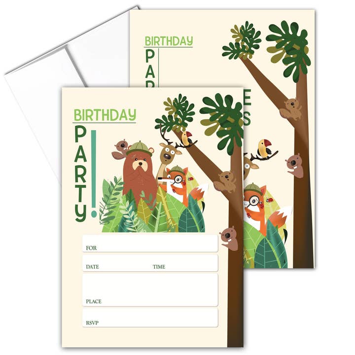 Forest Friends Kids Party Invitations with Envelopes for wholesale by Stonehouse Collection
