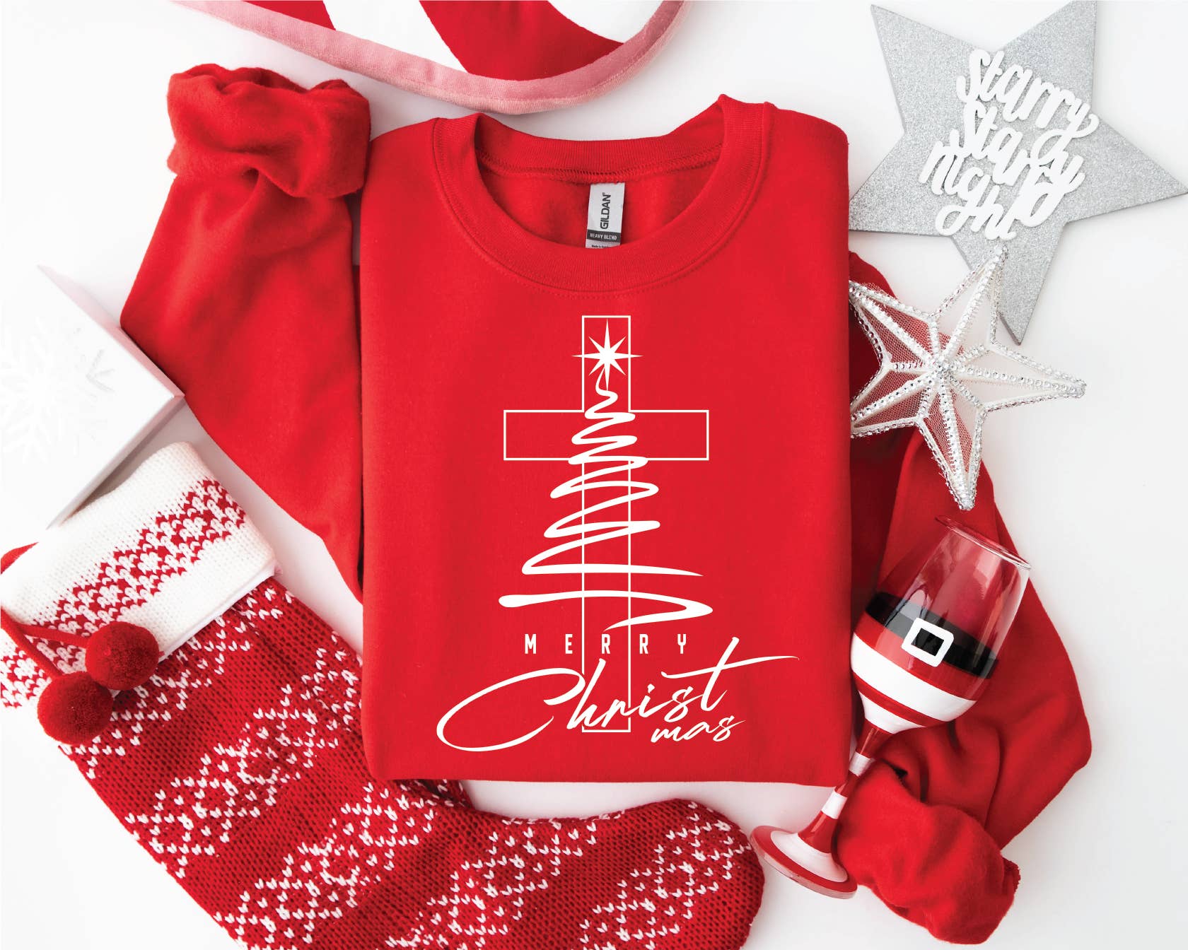Southern Attitude Designs Inc - Wholesale T-Shirt (Graphic) - Women's - Merry Christmas Cross Tree