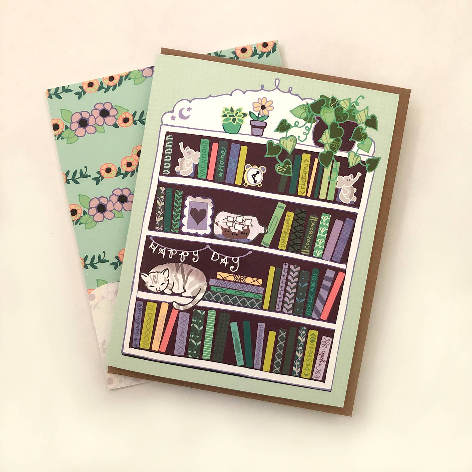 Cynla - Wholesale Everyday Greeting Card - Book Greeting Card - bookcase card, library, i love books2