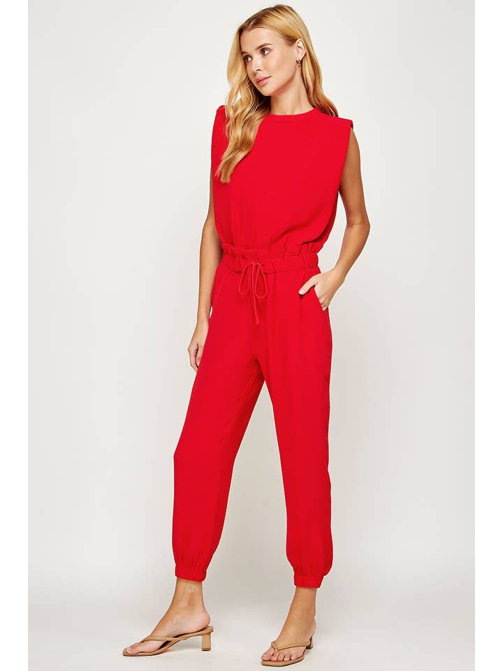 Strut & Bolt - Wholesale Jumpsuit - Women's - Shoulder Muscle Padded Sleeveless Jogging Jumpsuit