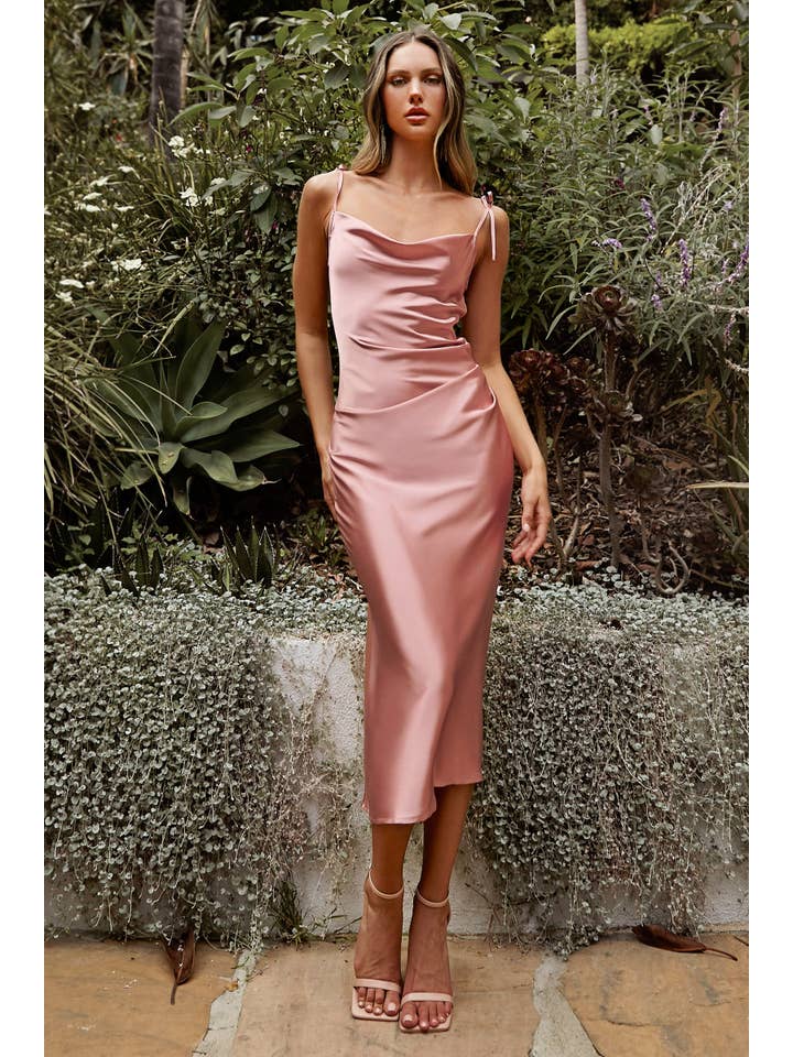 Ladivine by Cinderella Divine - Wholesale Dress - Women's - Slim Fit Satin Midi Dress