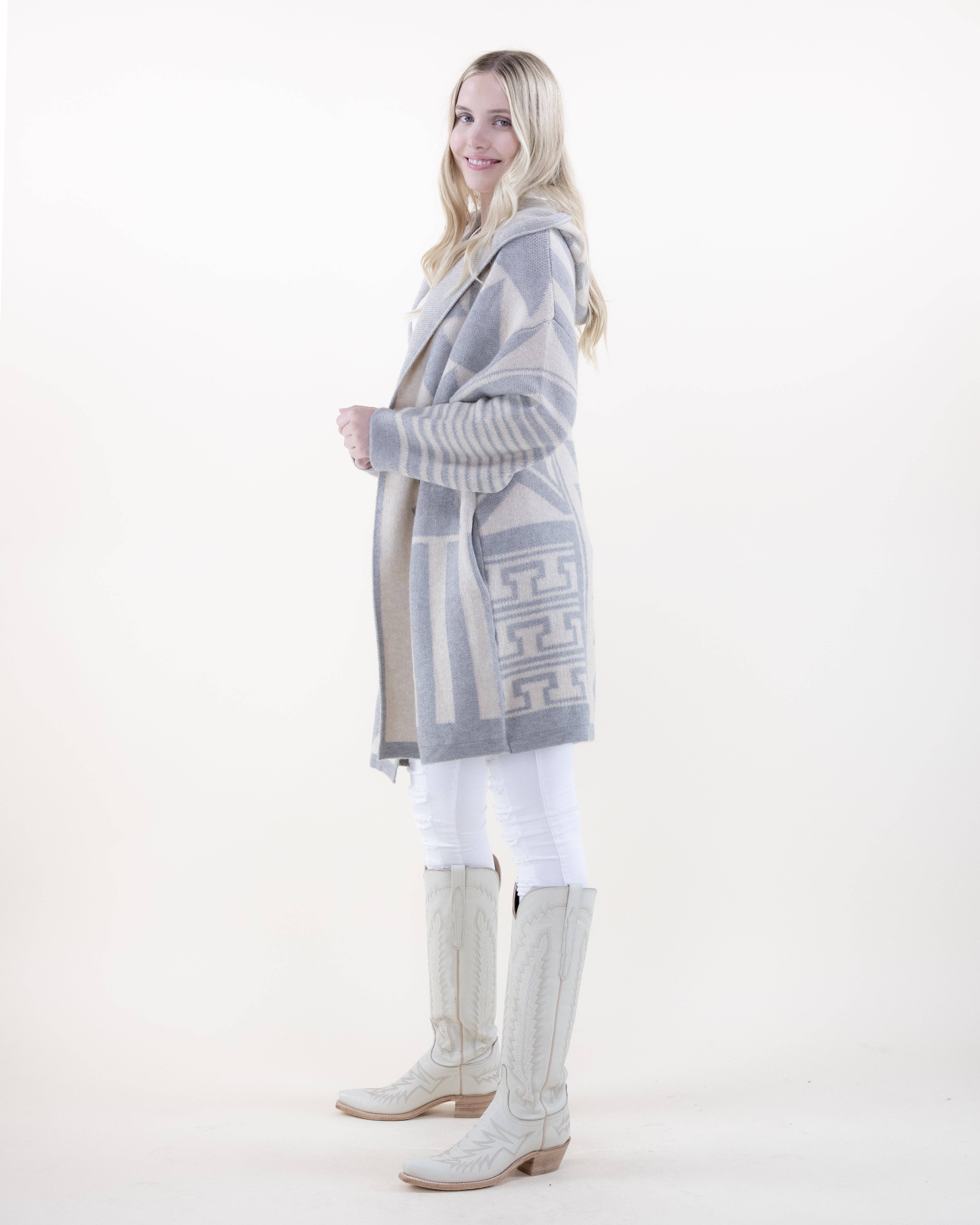 Original USA - Wholesale Cardigan - Women's - Comfy & Oversized Geometric Hooded Cardigan1