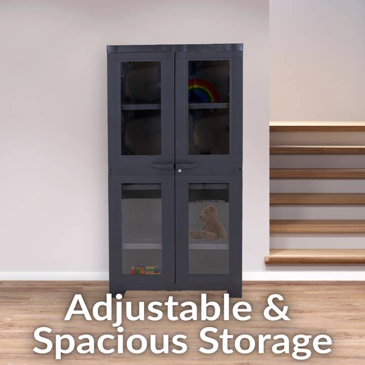 Sunnydaze Decor - Wholesale Cabinet - Charcoal Window-Front Cabinet w/ Adjustable Shelves