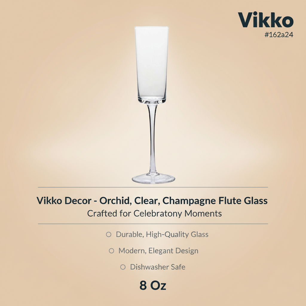 Kadra Kitchenware - Wholesale Champagneglas - Vikko Decor Orchid, helder champagnefluitglas, 8 oz (237 ml)3